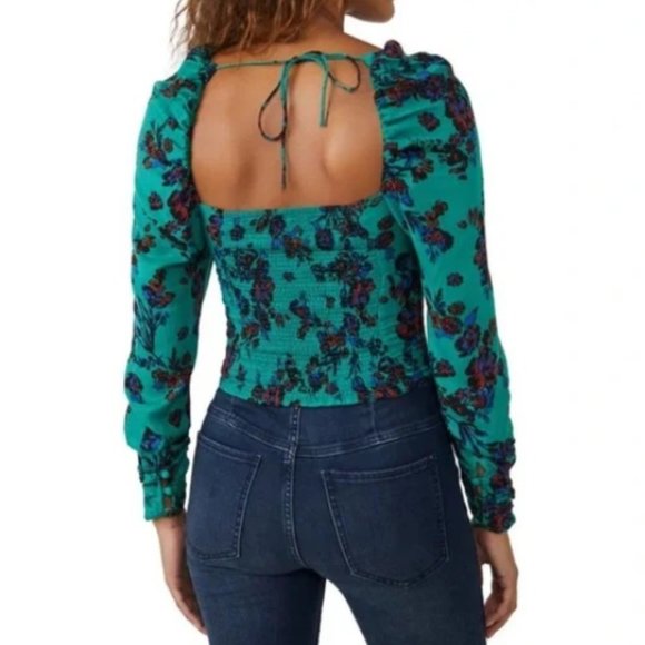 𝅺NWT Free People Hilary Printed Top / Green Combo - Picture 4 of 5